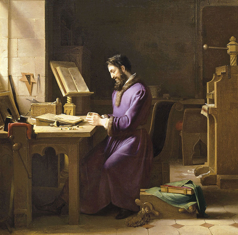 Pintura de Gutenberg en su taller